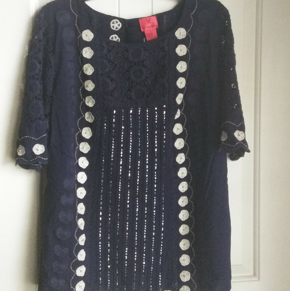 Blue Lace and Sequence Blouse
